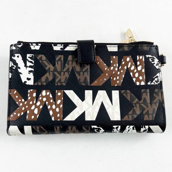 Michael Kors Signature Logo Double Zip Around Leather Wallet Black - Picture 2 of 7